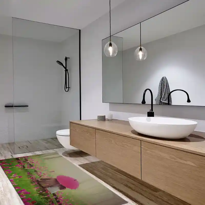 Tappeto Passatoia Salotto Cucina Bagno Lavabile Lui Lei Abbraccio Pioggia Ombrello Fiori Rosa LL0011