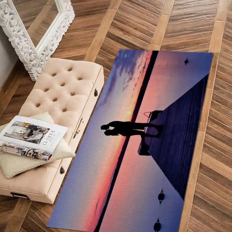Tappeto Passatoia Salotto Cucina Bagno Lavabile Lui Lei Tramonto Pontile Mare Bacio - LL0009