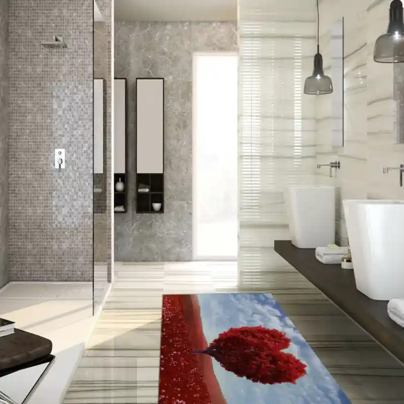 Tappeto Passatoia Salotto Cucina Bagno Lavabile Lui Lei Albero Cuore Foglie Rosse - LL0008