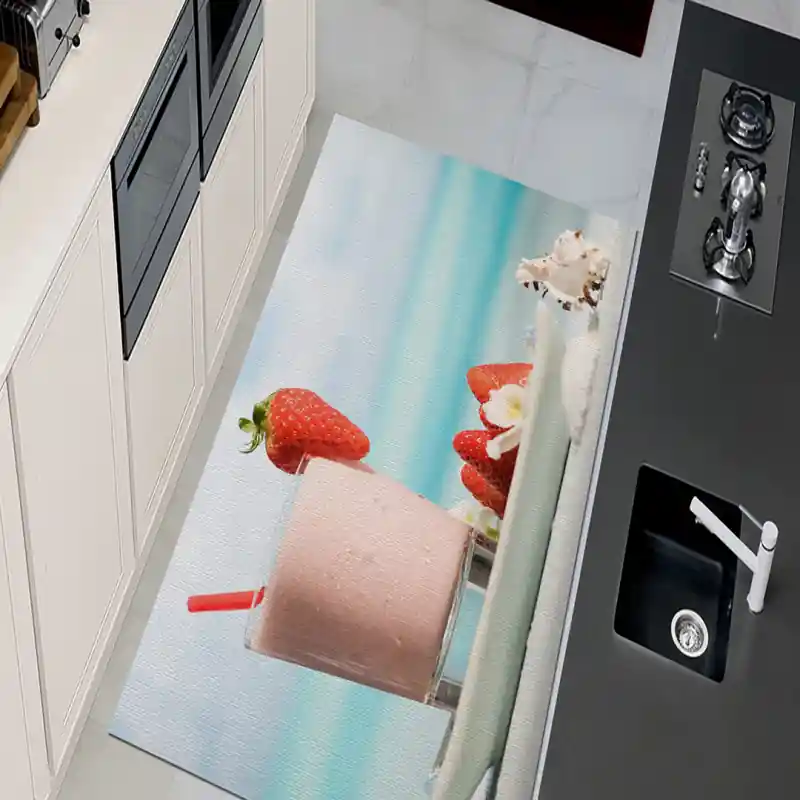 Tappeto Passatoia Salotto Cucina Bagno Lavabile Drink Bevande Frullato Frutta Fresca Fragola DR0020
