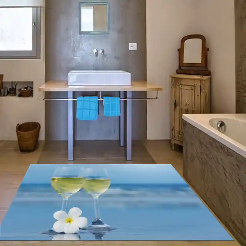 Tappeto Passatoia Salotto Cucina Bagno Lavabile Drink Calice Vino Bianco Coppia Fiore - DR0027