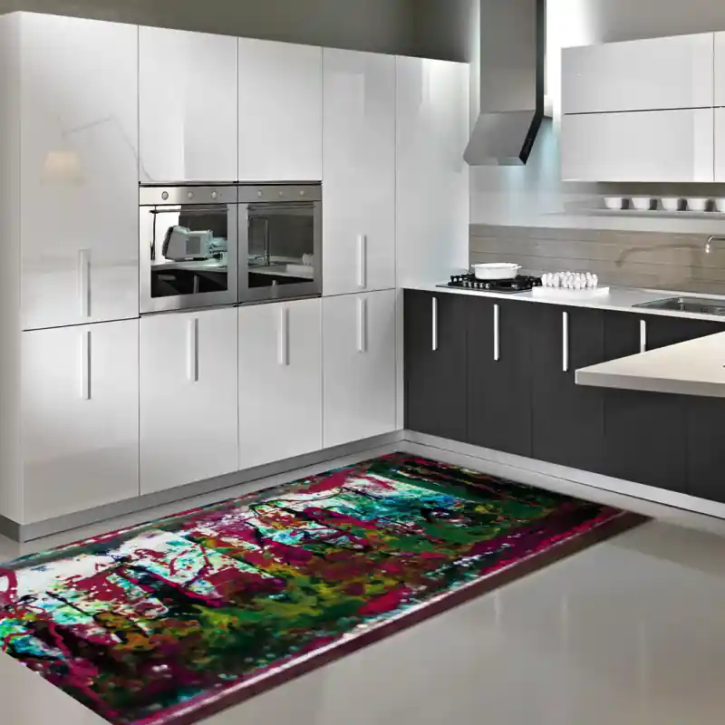 Tappeto Passatoia Salotto Cucina Bagno Lavabile Antiscivolo Moderno Astratto Bordeaux - MOD5196