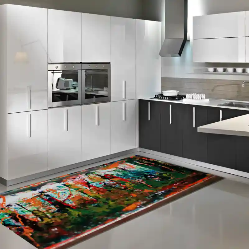Tappeto Passatoia Salotto Cucina Bagno Lavabile Antiscivolo Moderno Astratto Arancio - MOD5193