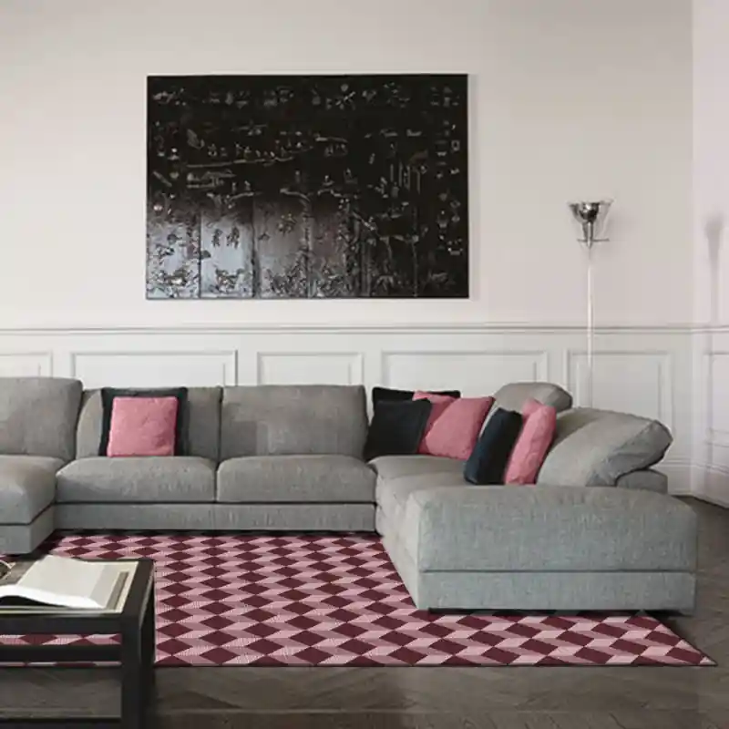 Tappeto Passatoia Salotto Cucina Bagno Lavabile Antiscivolo Moderno Geometrico Cubi Rosa - MOD5192
