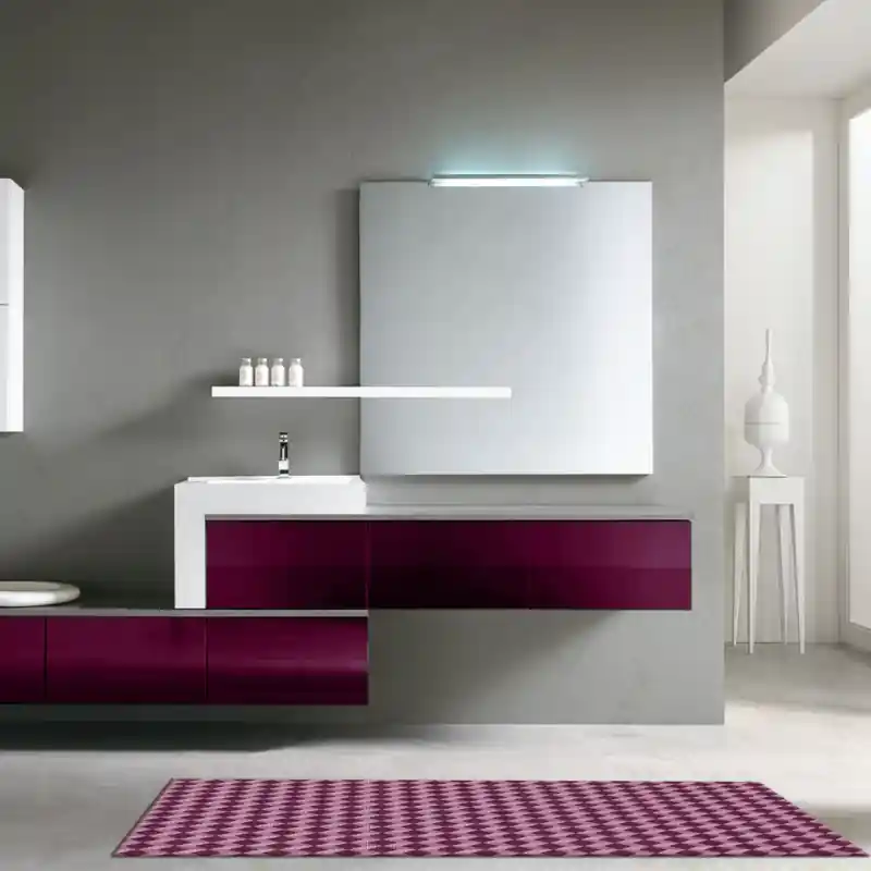 Tappeto Passatoia Salotto Cucina Bagno Lavabile Antiscivolo Moderno Geometrico Cubi Lilla- MOD5191