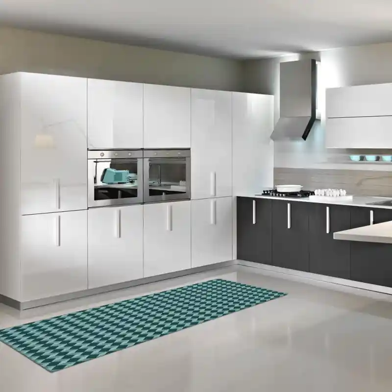 Tappeto Passatoia Salotto Cucina Bagno Lavabile Antiscivolo Moderno Geometrico Cubi Verde - MOD5186