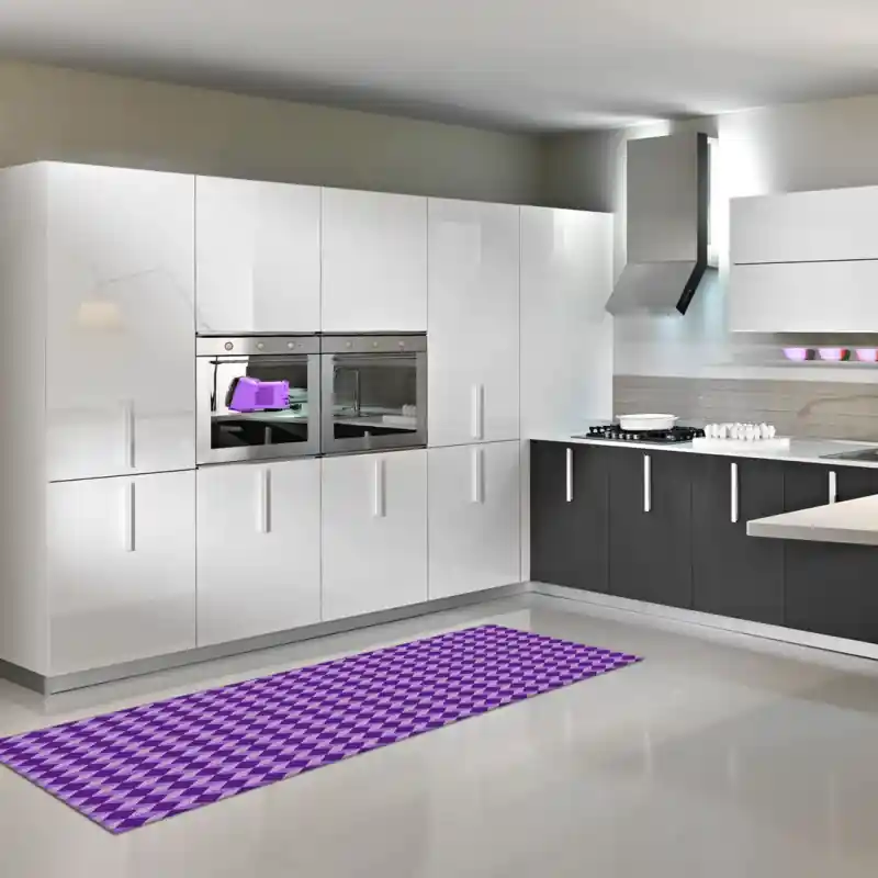 Tappeto Passatoia Salotto Cucina Bagno Lavabile Antiscivolo Moderno Geometrico Cubi Viola- MOD5183