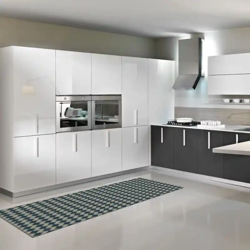 Tappeto Passatoia Salotto Cucina Bagno Lavabile Antiscivolo Moderno Geometrico Cubi Blu- MOD5180