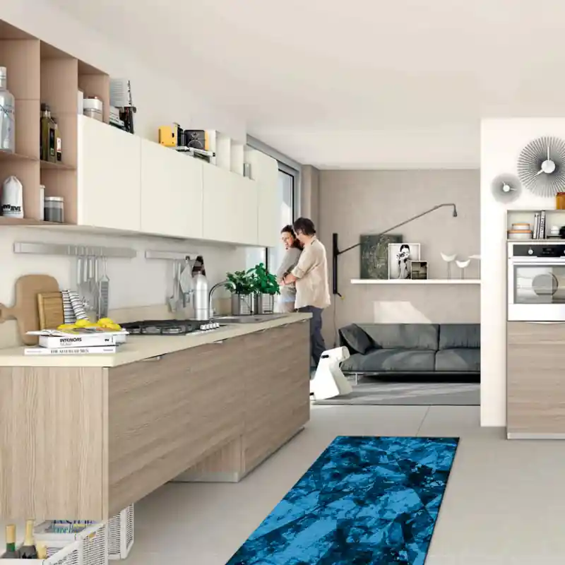 Tappeto Passatoia Salotto Cucina Bagno Lavabile Antiscivolo Moderno Geometrico Azzurro - MOD5177
