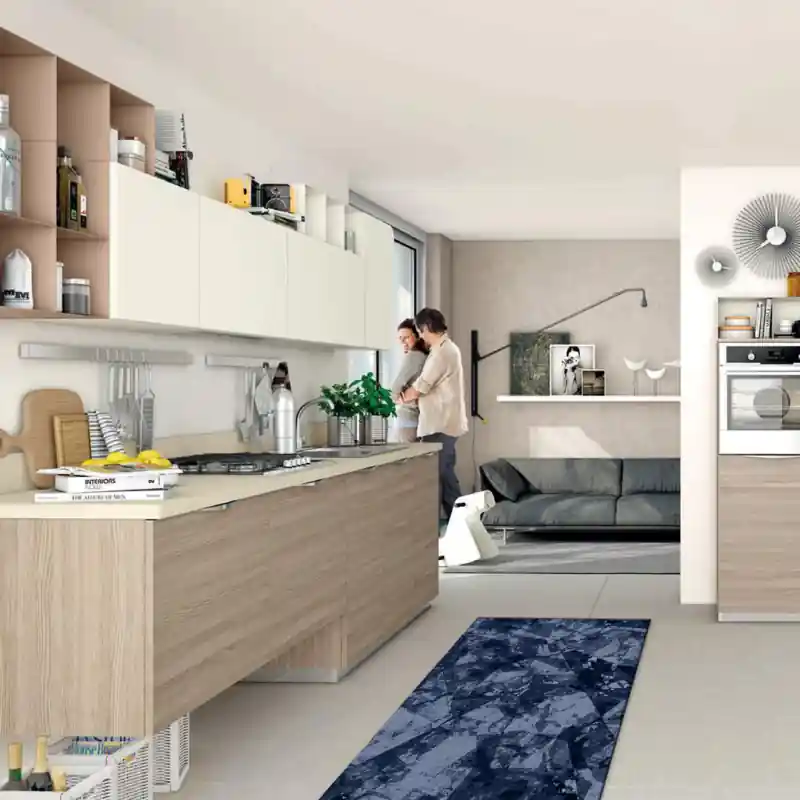 Tappeto Passatoia Salotto Cucina Bagno Lavabile Antiscivolo Moderno Geometrico Blu - MOD5172