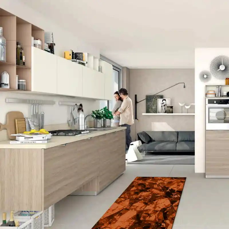 Tappeto Passatoia Salotto Cucina Bagno Lavabile Antiscivolo Moderno Geometrico Arancio - MOD5169