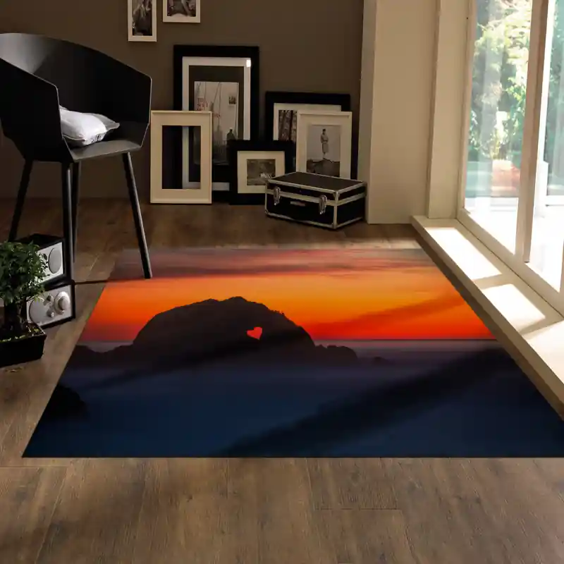Tappeto Passatoia Salotto Cucina Bagno Lavabile Lui Lei Tramonto Roccia Cuore Scolpito - LL0086