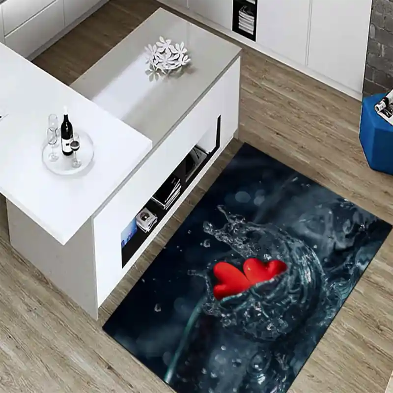 Tappeto Passatoia Salotto Cucina Bagno Lavabile Lui Lei Cuori Rossi Splash Avvolti Acqua - LL0066