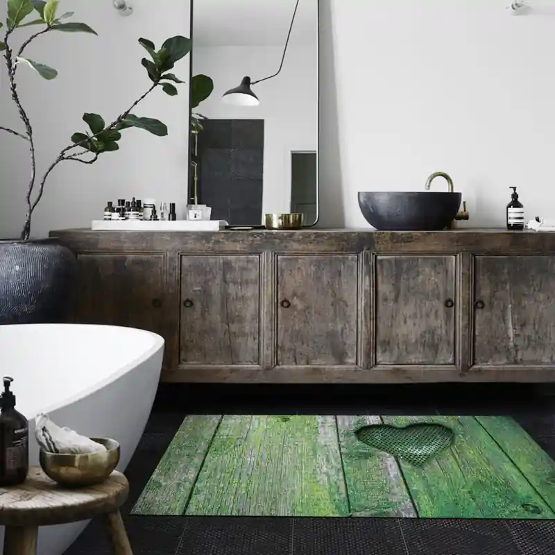 Tappeto Passatoia Salotto Cucina Bagno Lavabile Lui Lei Assi Legno Cuore Verde Amore - LL0063
