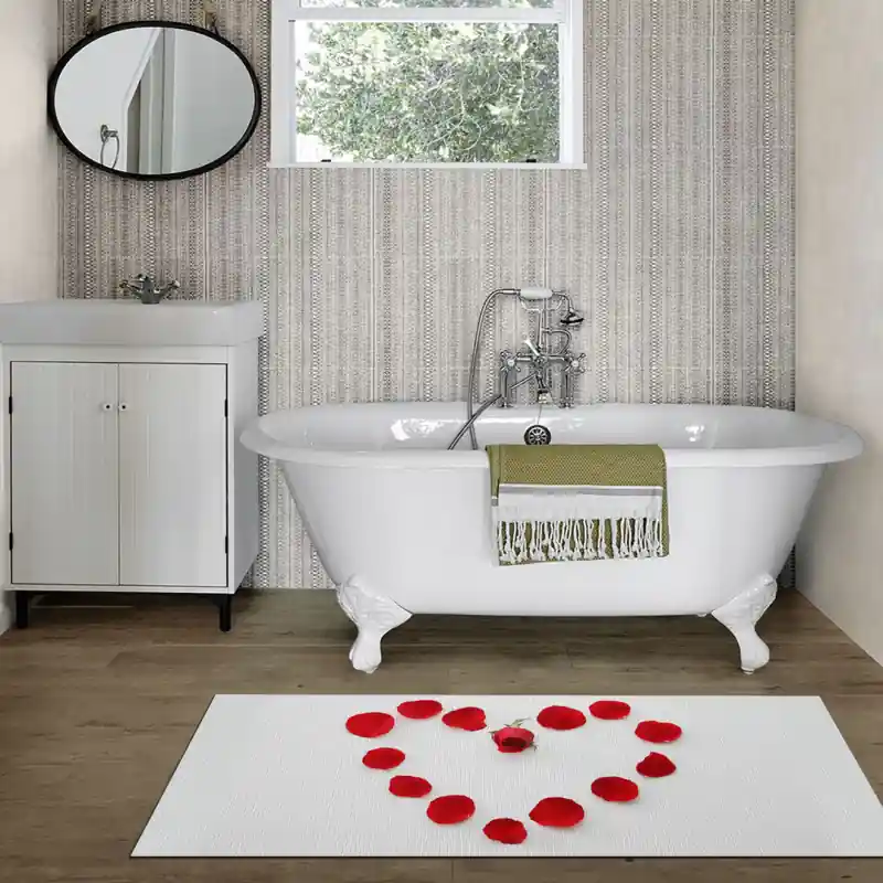 Tappeto Passatoia Salotto Cucina Bagno Lavabile Lui Lei Cuore Petali Rosa Rossa Amore - LL0060