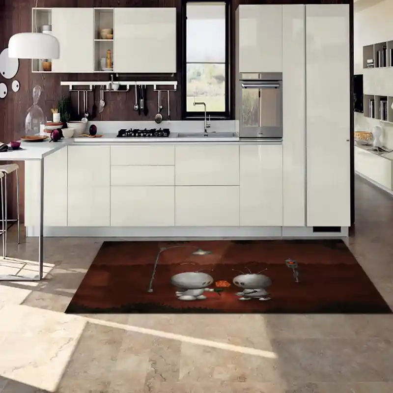 Tappeto Passatoia Salotto Cucina Bagno Lavabile Lui Lei Robot Fiore Acciaio - LL0057