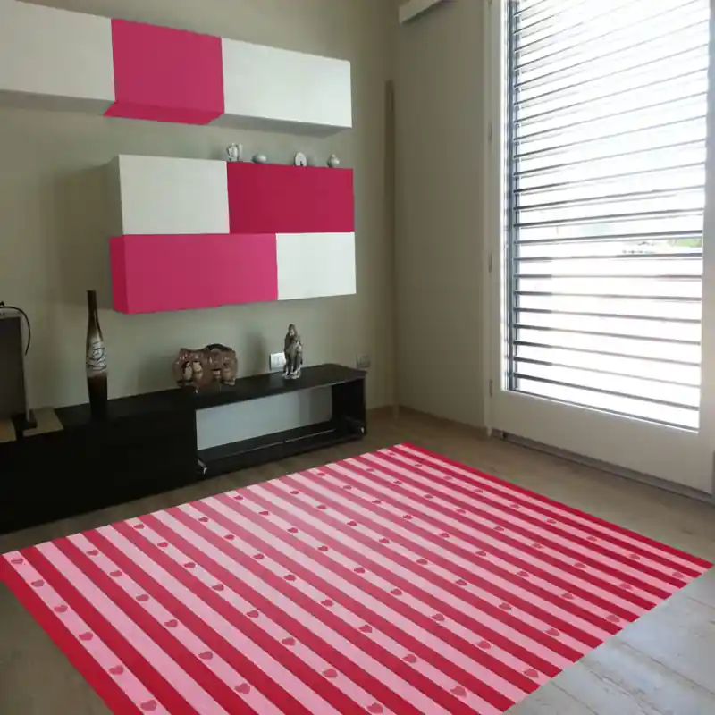 Tappeto Passatoia Salotto Cucina Bagno Lavabile Lui Lei Fantasia Rigata Cuori Rosso Rosa - LL0049