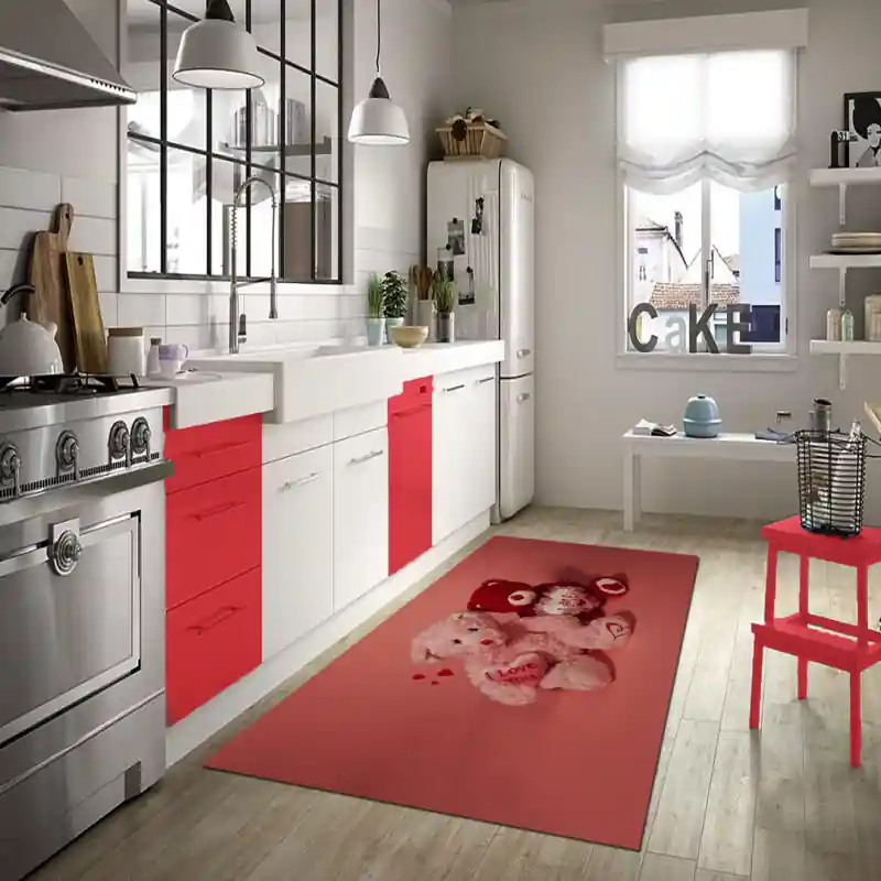 Tappeto Passatoia Salotto Cucina Bagno Lavabile Lui Lei Orsetti I Love You Rosso Rosa Amore - LL0048