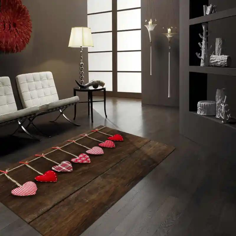Tappeto Passatoia Salotto Cucina Bagno Lavabile Lui Lei Cuori Rossi Stoffa Pendenti - LL0045