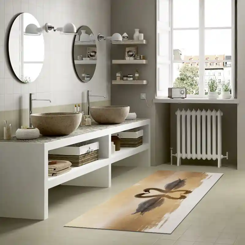 Tappeto Passatoia Salotto Cucina Bagno Lavabile Lui Lei Cigni Forma Cuore Lago Amore - LL0040