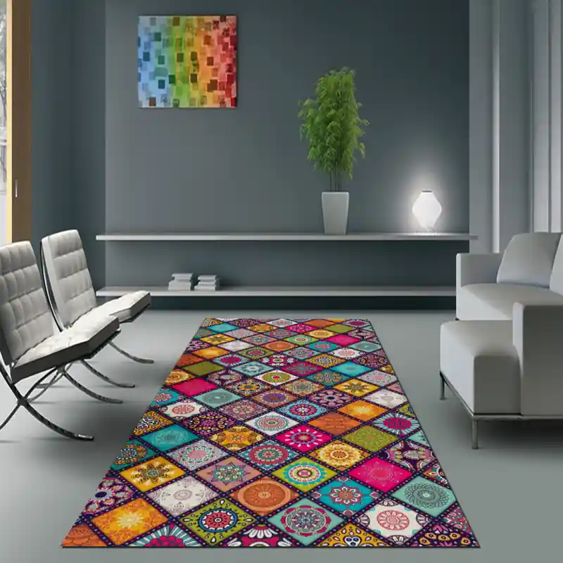 Tappeto Passatoia Salotto Cucina Bagno Lavabile Pattern Motivo Floreale Piastrella Mandala PATT0015