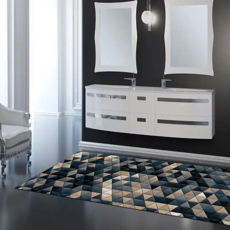 Tappeto Passatoia Salotto Cucina Bagno Lavabile Pattern Stile Geometrico Triangolo Nero - PATT0014