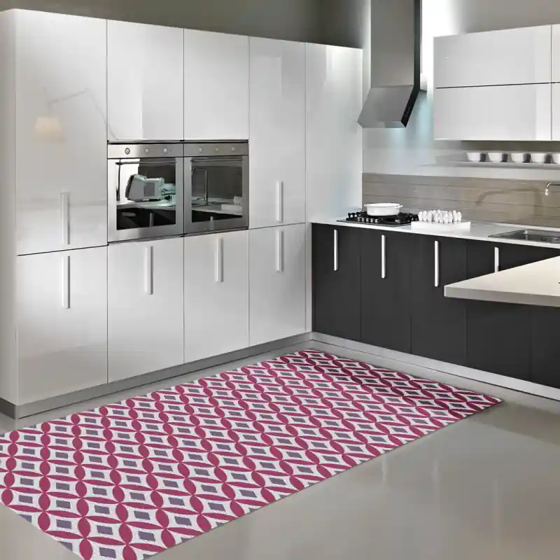Tappeto Passatoia Salotto Cucina Bagno Lavabile Pattern Stile Geometrico Cerchi Rombi Rosa PATT0009