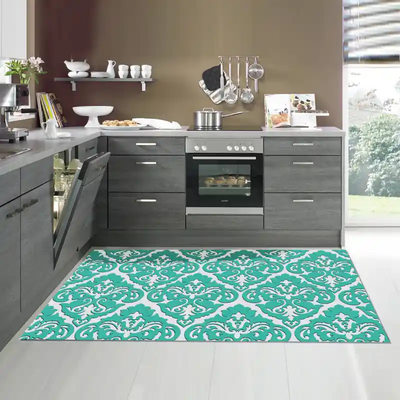 Tappeto Passatoia Salotto Cucina Bagno Lavabile Pattern Stile Floreale Fiori Verde Acqua - PATT0002