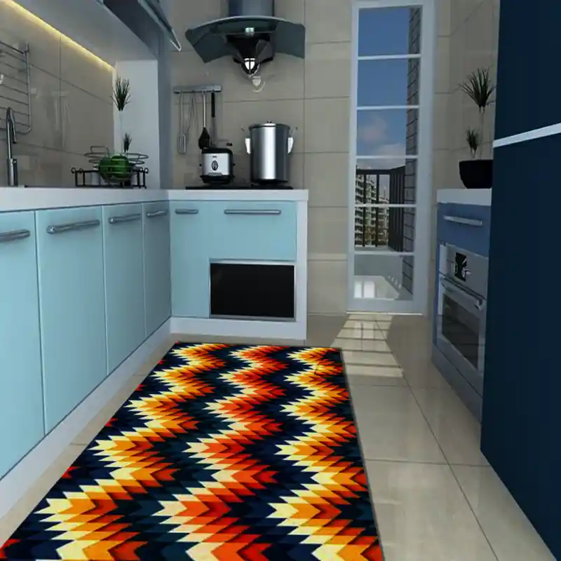 Tappeto Passatoia Salotto Cucina Bagno Lavabile Pattern Stile Geometrico Giallo Blu Rosso - PATT0001