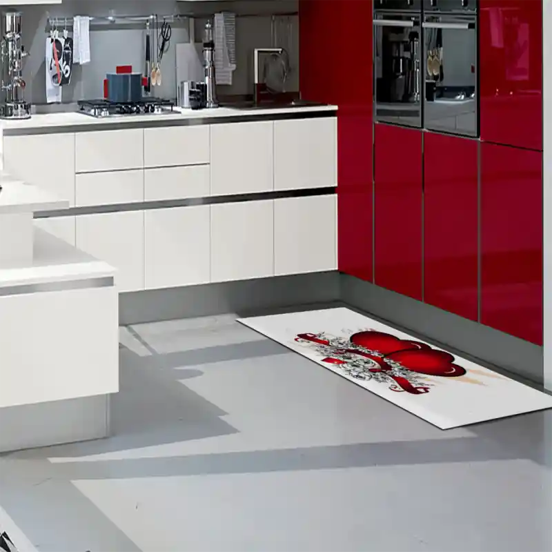 Tappeto Passatoia Salotto Cucina Bagno Lavabile Lui Lei Cuori Rossi Rose Old School - LL0106