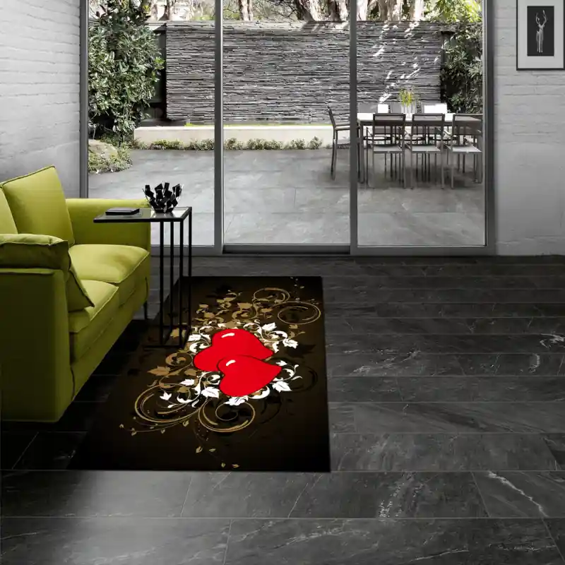 Tappeto Passatoia Salotto Cucina Bagno Lavabile Lui Lei Cuori Rossi Contorno Edera - LL0108