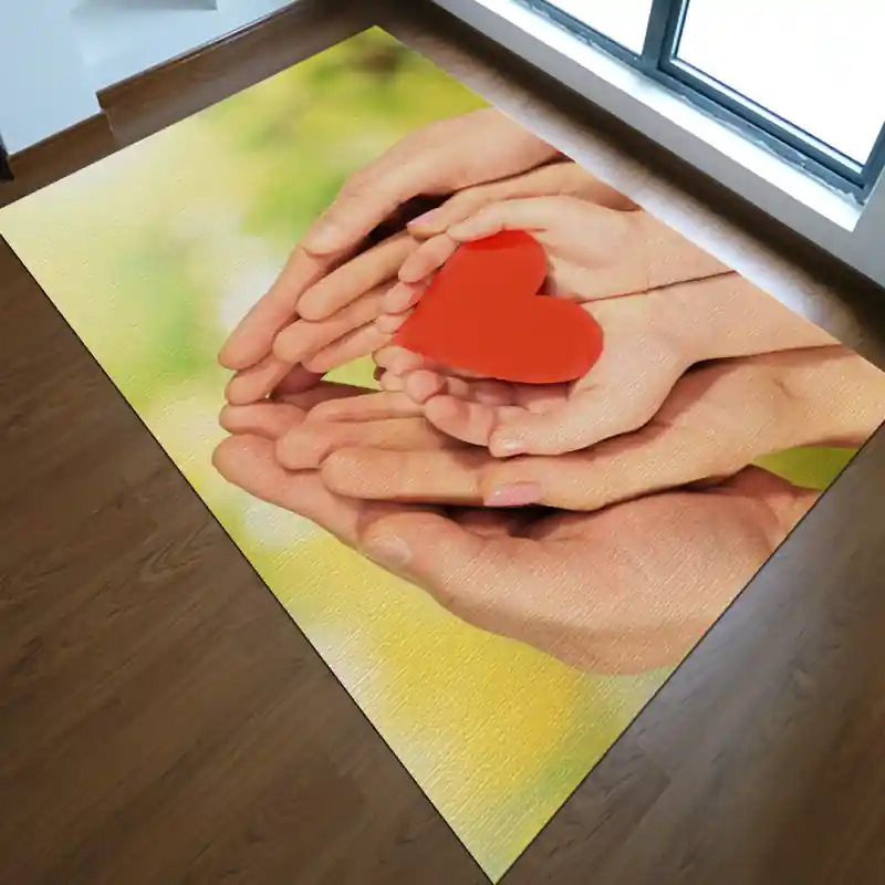 Tappeto Passatoia Salotto Cucina Bagno Lavabile Lui Lei Mani Famiglia Cuore Rosso Centro - LL0099