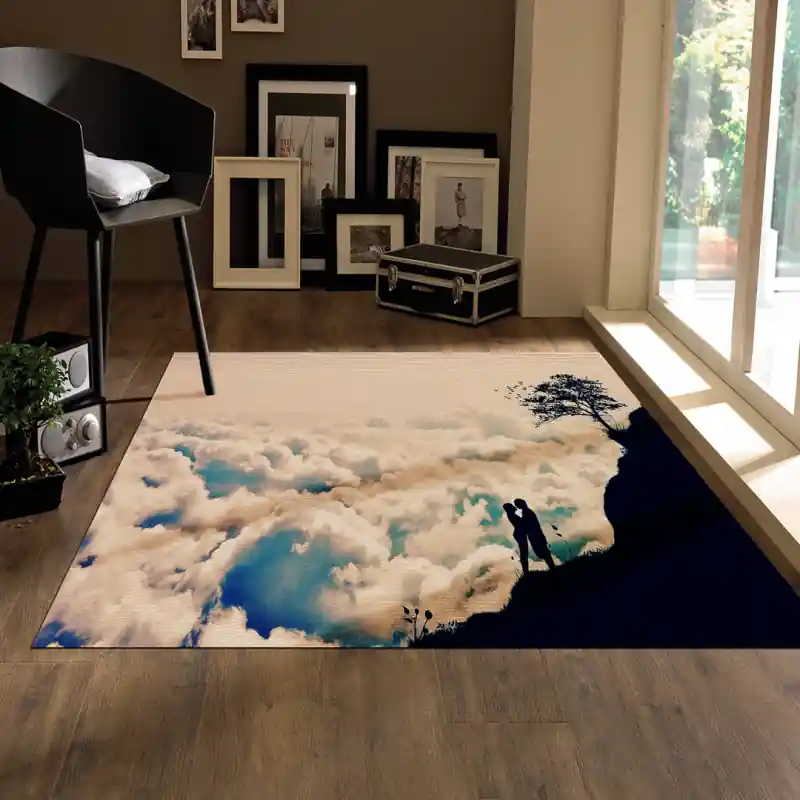Tappeto Passatoia Salotto Cucina Bagno Lavabile Lui Lei Nubi Abbraccio Contrasto Luce - LL0080