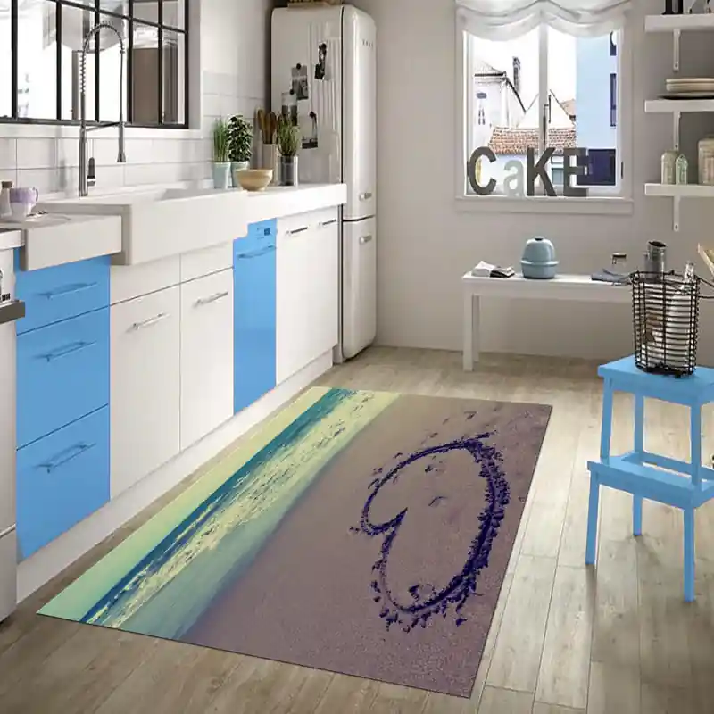 Tappeto Passatoia Salotto Cucina Bagno Lavabile Lui Lei Cuore Scritta Sabbia Mare Spiaggia - LL0078