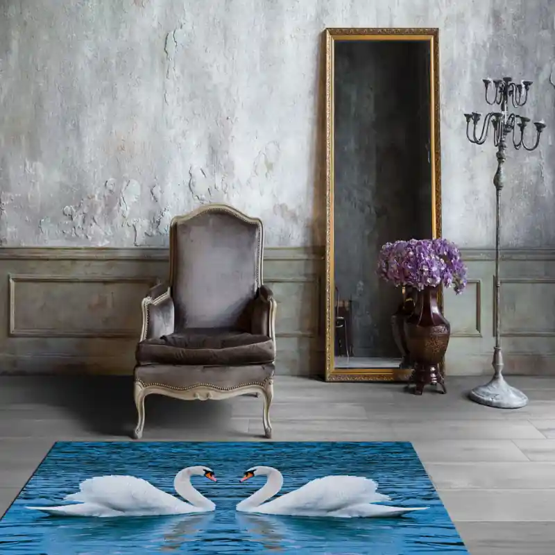 Tappeto Passatoia Salotto Cucina Bagno Lavabile Lui Lei Cigni Bianchi Amore Lago Cuore - LL0071
