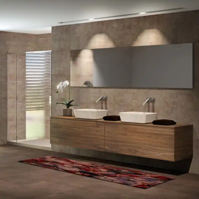 Tappeto Passatoia Salotto Cucina Bagno Lavabile Antiscivolo Moderno Geometrico Rosso -MOD5167