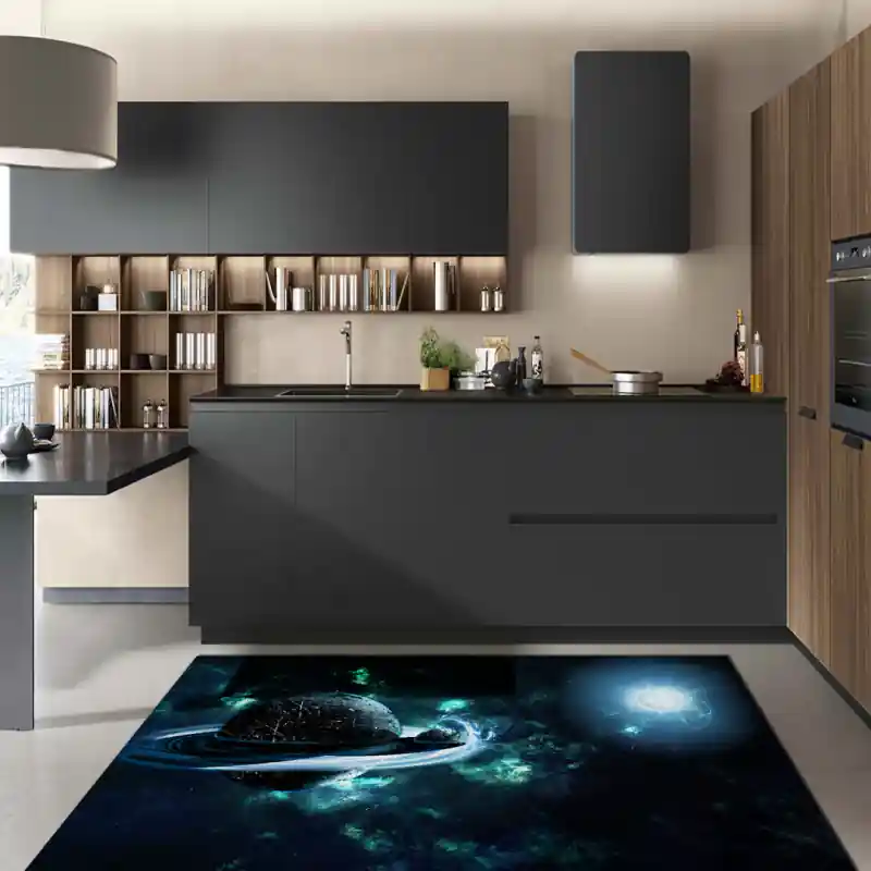 Tappeto Passatoia Salotto Cucina Bagno Lavabile Spazio Pianeta Nebulosa Verde Universo - SPA0056