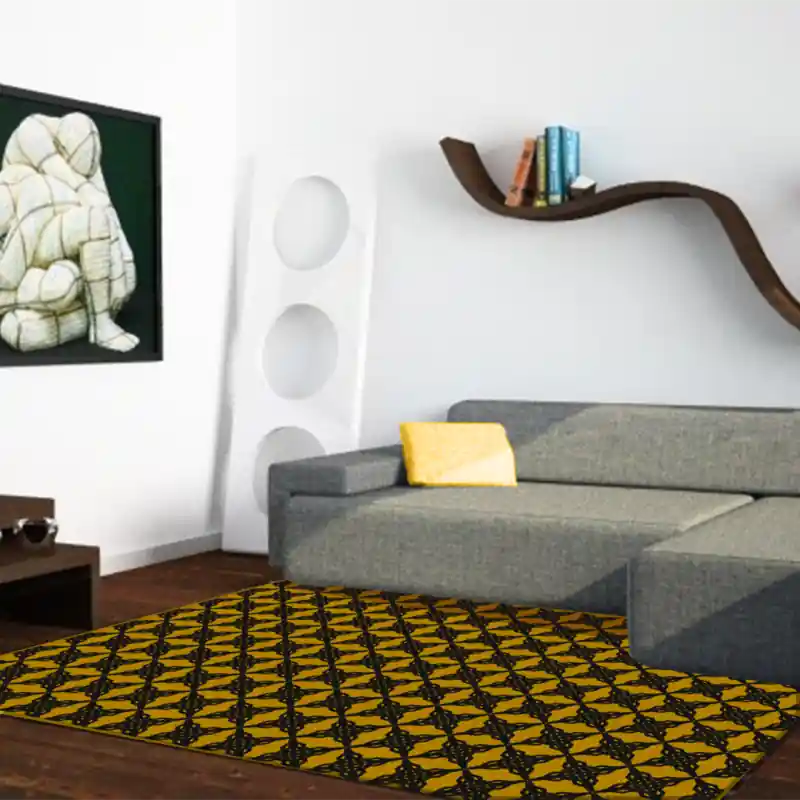 Tappeto Passatoia Salotto Cucina Bagno Lavabile Antiscivolo Moderno Geometrico Croce Giallo- MOD5131