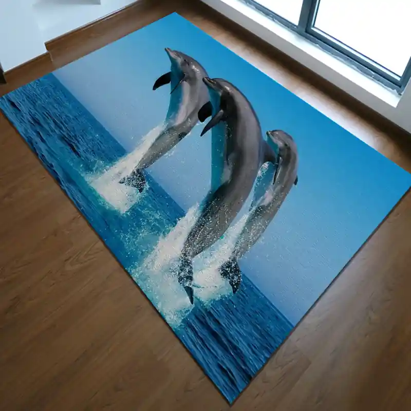 Tappeto Passatoia Salotto Cucina Bagno Lavabile Pesci Delfini Salto Mare Acrobazie - PESC0001