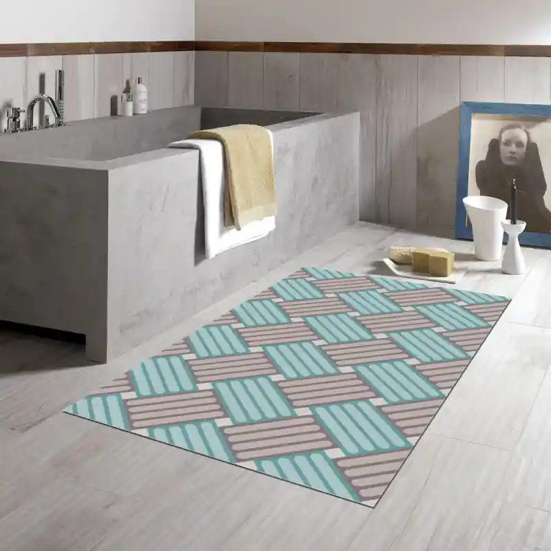 Tappeto Passatoia Salotto Cucina Bagno Lavabile Pattern Motivo Intrecciato Grigio Azzurro - PATT0058