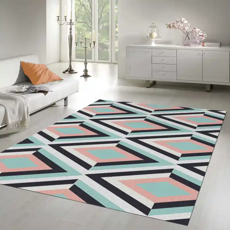 Tappeto Passatoia Salotto Cucina Bagno Lavabile Pattern Schema Rombi Nero Rosa Azzurro - PATT0054