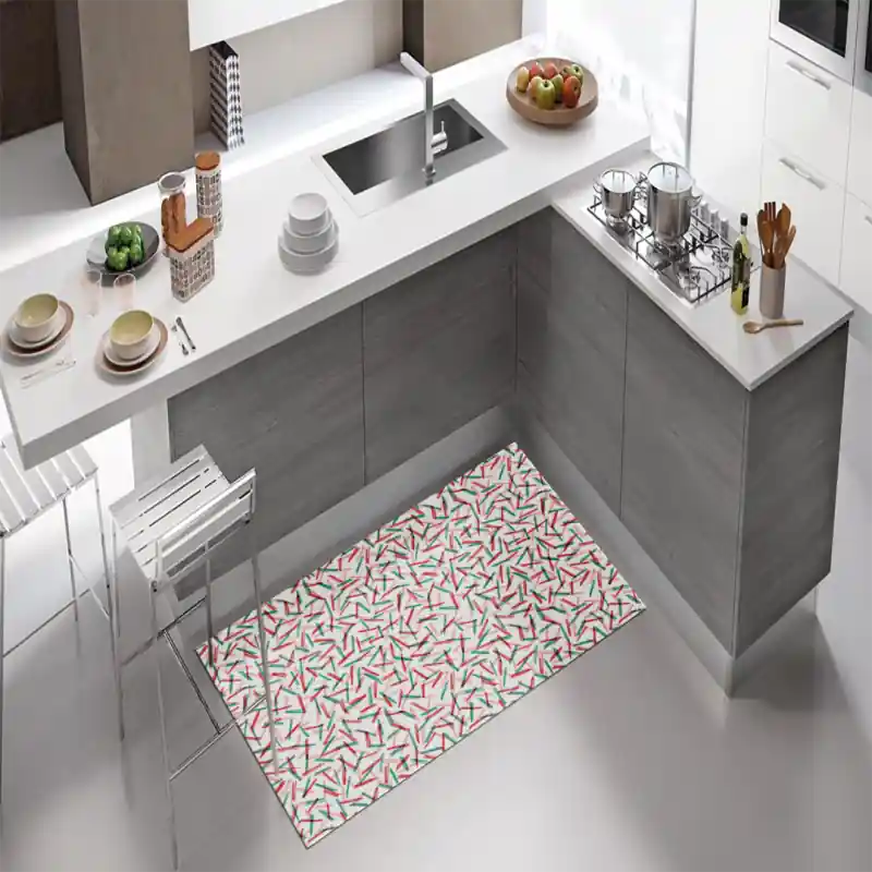 Tappeto Passatoia Salotto Cucina Bagno Lavabile Pattern Schema Tratti Pastello Rosso Verde PATT0051
