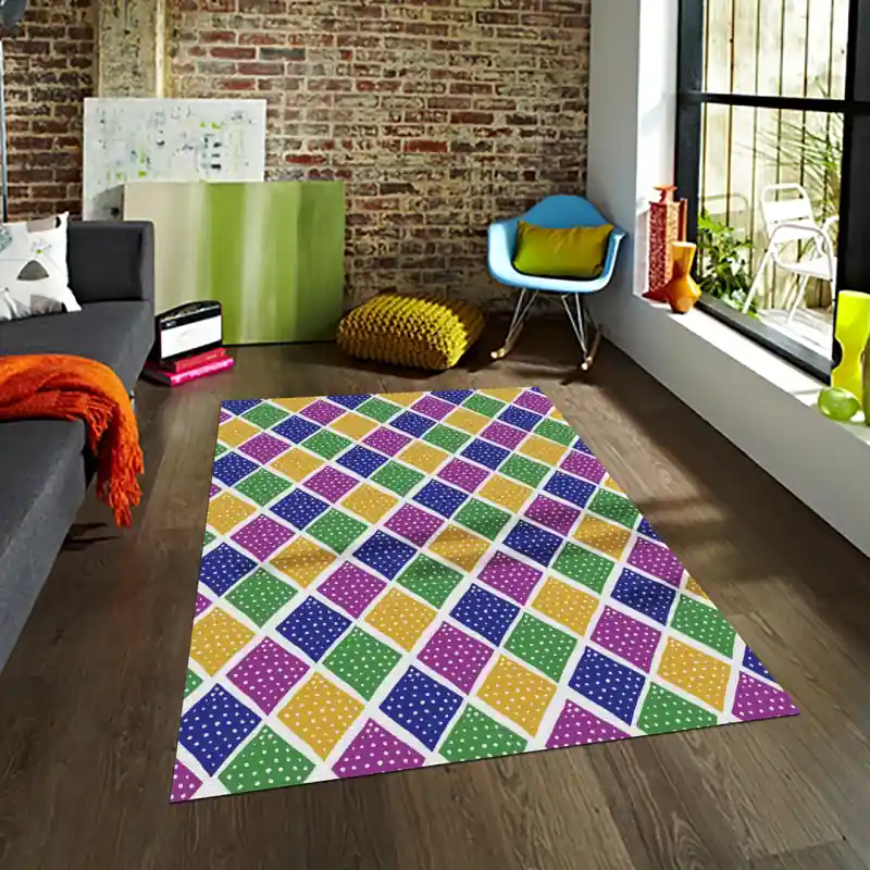 Tappeto Passatoia Salotto Cucina Bagno Lavabile Pattern Geometrico Rombo Multicolore - PATT0050