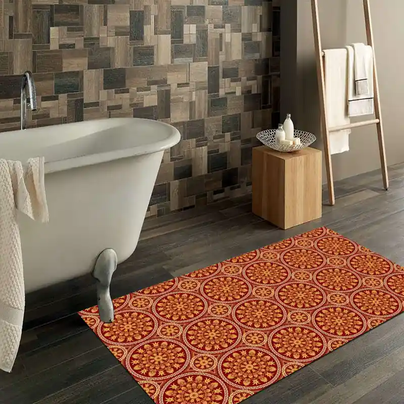 Tappeto Passatoia Salotto Cucina Bagno Lavabile Pattern Cerchio Stile Romano Oro Rosso - PATT0049