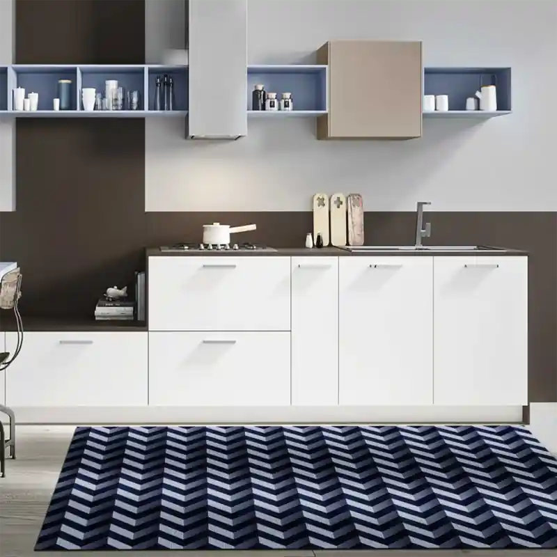 Tappeto Passatoia Salotto Cucina Bagno Lavabile Pattern Motivo Spina Pesce Bianco Blu - PATT0048