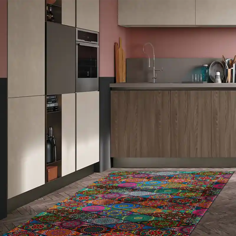 Tappeto Passatoia Salotto Cucina Bagno Lavabile Pattern Motivo Rombo Mandala Multicolor - PATT0045