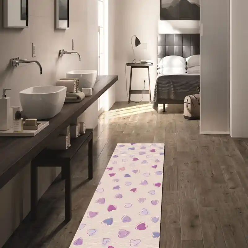Tappeto Passatoia Salotto Cucina Bagno Lavabile Pattern Schema Cuori Rosa Viola Lilla - PATT0041
