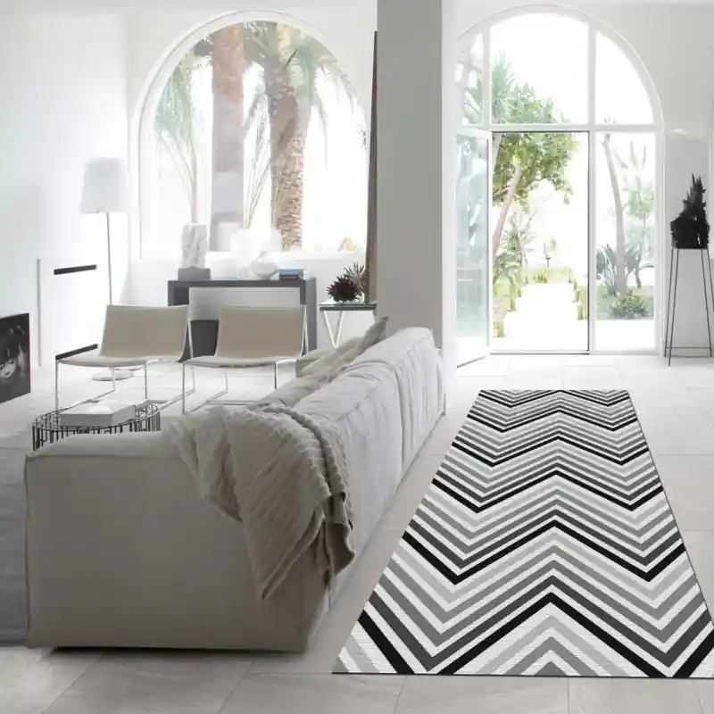 Tappeto Passatoia Salotto Cucina Bagno Lavabile Pattern Motivo Zig Zag Bianco Nero - PATT0038