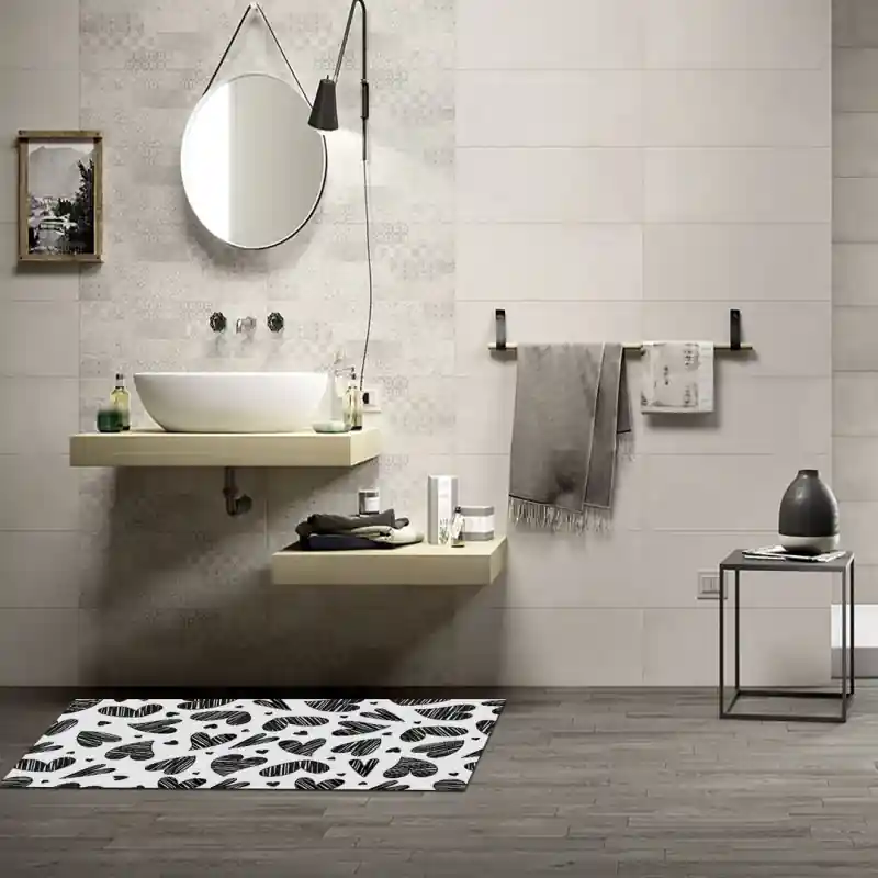 Tappeto Passatoia Salotto Cucina Bagno Lavabile Pattern Schema Cuori Disegnati Bianco Nero PATT0037