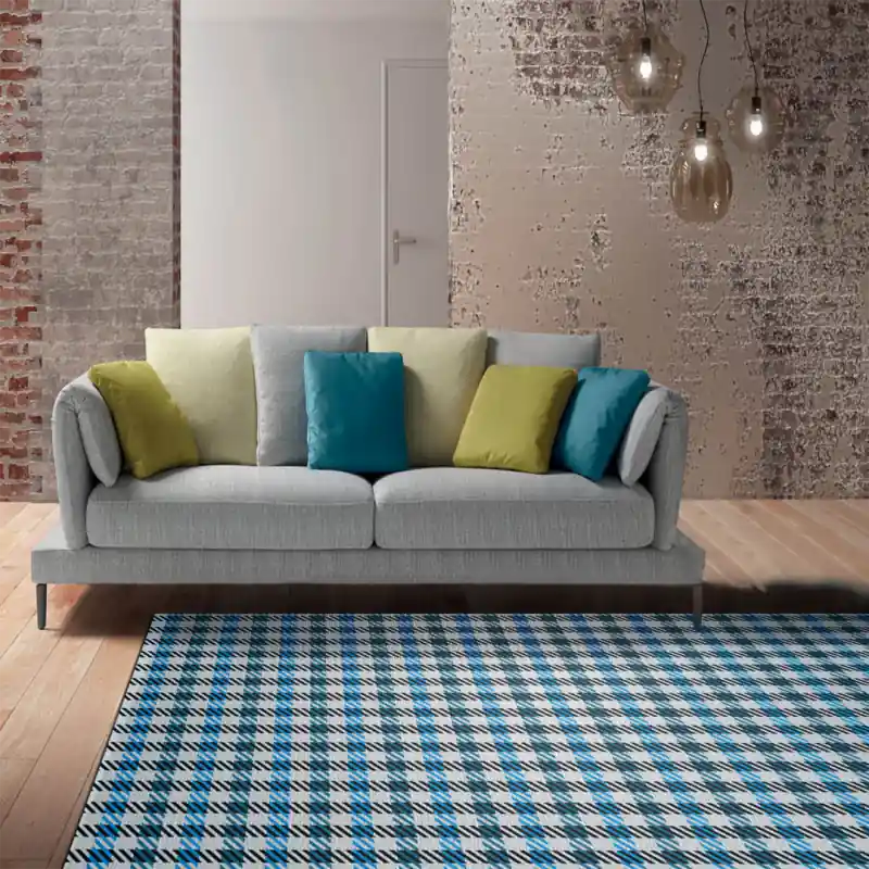 Tappeto Passatoia Salotto Cucina Bagno Lavabile Pattern Stile Scozzese Bianco Verde Azzurro PATT0025